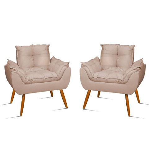 Kit 2 Cadeiras Poltronas Opala Suede :bege