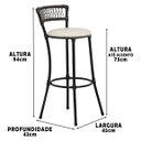 Ver imagem 3 de Kit 8 Banquetas Alta Forts Fio de Fibra Proteção UV Bancada, Bar, Lanchonete, Balcão, Restaurante, E