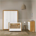 Ver imagem 1 de Berço Tutto Laqueado 2 em 1 100% Mdf com Capitonê Branco Soft Freijó 61739/51707 Matic Moveis
