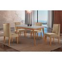Ver imagem 1 de Conjunto: Mesa Sala Jantar Havana Curvo 120cm + 4 Cadeiras Dafne Naturale/off White - Linho Bege -