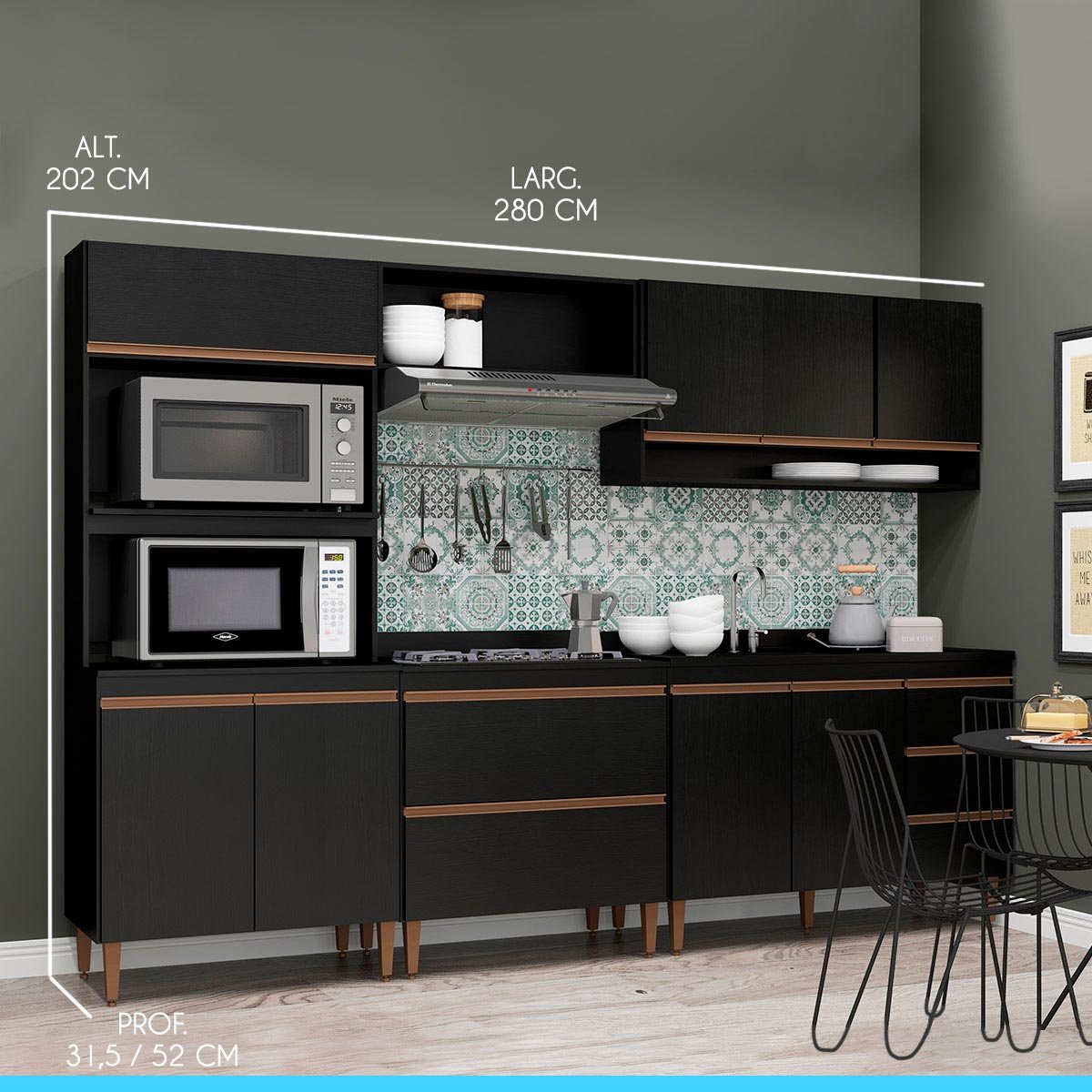 Cozinha Modulada Sabrina 280 Cm Armário Balcão Pia Nicho MDP Preto Texturizado SAB05 - MENU - 2