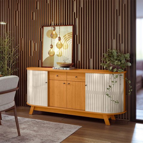 Buffet Aparador para Sala Mônaco - 7 Decor Cinamomo e Off White