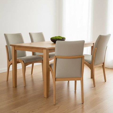 Kit 4 Cadeira Aura Estofada Estrutura Em Madeira Maciça Linho 28 Areia Conforto Para Sala De Jantar 