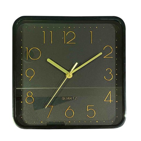 Relógio de Parede Quadrado Preto com Dourado 23 Cm Casa Del Grande