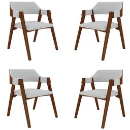 Kit 4 Cadeiras Sala de Jantar e Jogos Carteados Madeira Maciça Poker Linho Cinza-imbuia G42 - Gran - 1