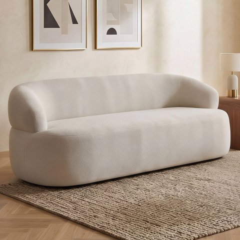 Sofá 2 Lugares Living Orgânico Sala de Estar 140cm Conka F05 Bouclê Bege - Mpozenato