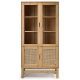 Cristaleira em Madeira, Vidro e Rattan 04 Portas - 1