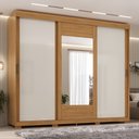 Ver imagem 1 de Guarda Roupas Casal 3 Portas de Correr com Espelho Central 6 Gavetas e Pés Denze