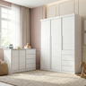Quarto Infantil Guarda-Roupa 3 Portas e Cômoda 4 Gavetas Pérola Branco - 1