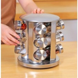 Porta Condimentos e Temperos Giratório com 12 Potes em Aço Inox e Vidro - 2