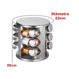 Porta Condimentos e Temperos Giratório com 12 Potes em Aço Inox e Vidro - 4