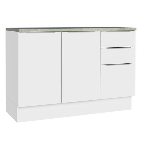 Balcão de Pia Cozinha 2 Portas e 3 Gavetas (com Tampo) Branco Stella Madesa Branco