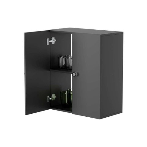 Armário para Cozinha 60cm 2 Portas MDP Porta de Bater Preto Mercado Das Prateleiras