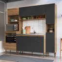 Ver imagem 1 de Cozinha Completa Modulada 4 Peças com Torre Quente para 2 Fornos e Paneleiro Veneza Modulada Cinza/Mel/Grafite