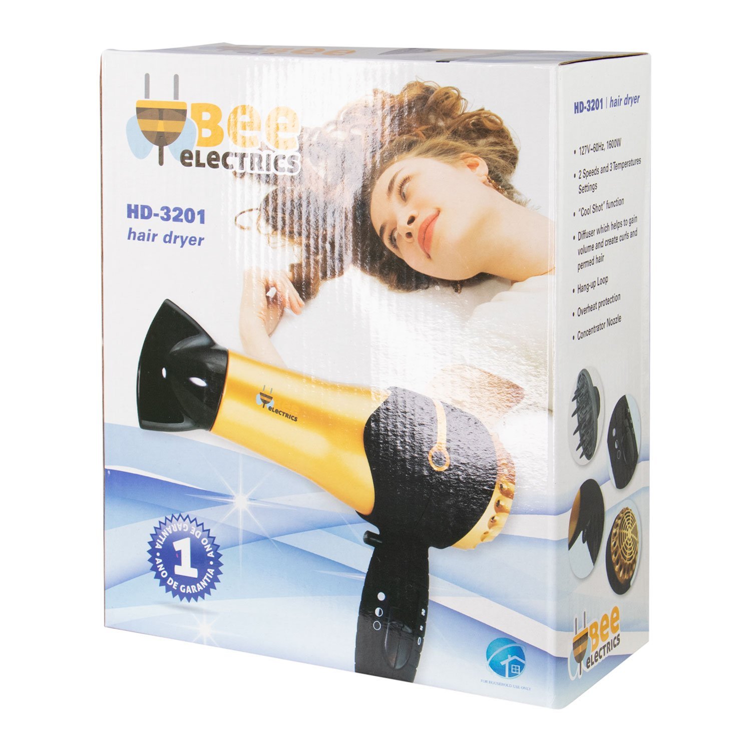 Secador De Cabelo Bee Com Difusor - 1800w - 110v - Novidade