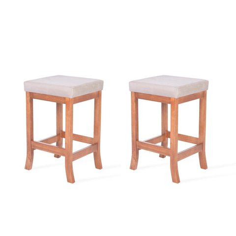 Kit 2 Banquetas Baixa em Madeira Maciça Toquio Bege/Pinhao