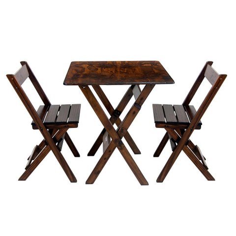 Conjunto Mesa Dobrável 60x60cm com 2 Cadeiras em Madeira Maciça - Imbuia - Marrom