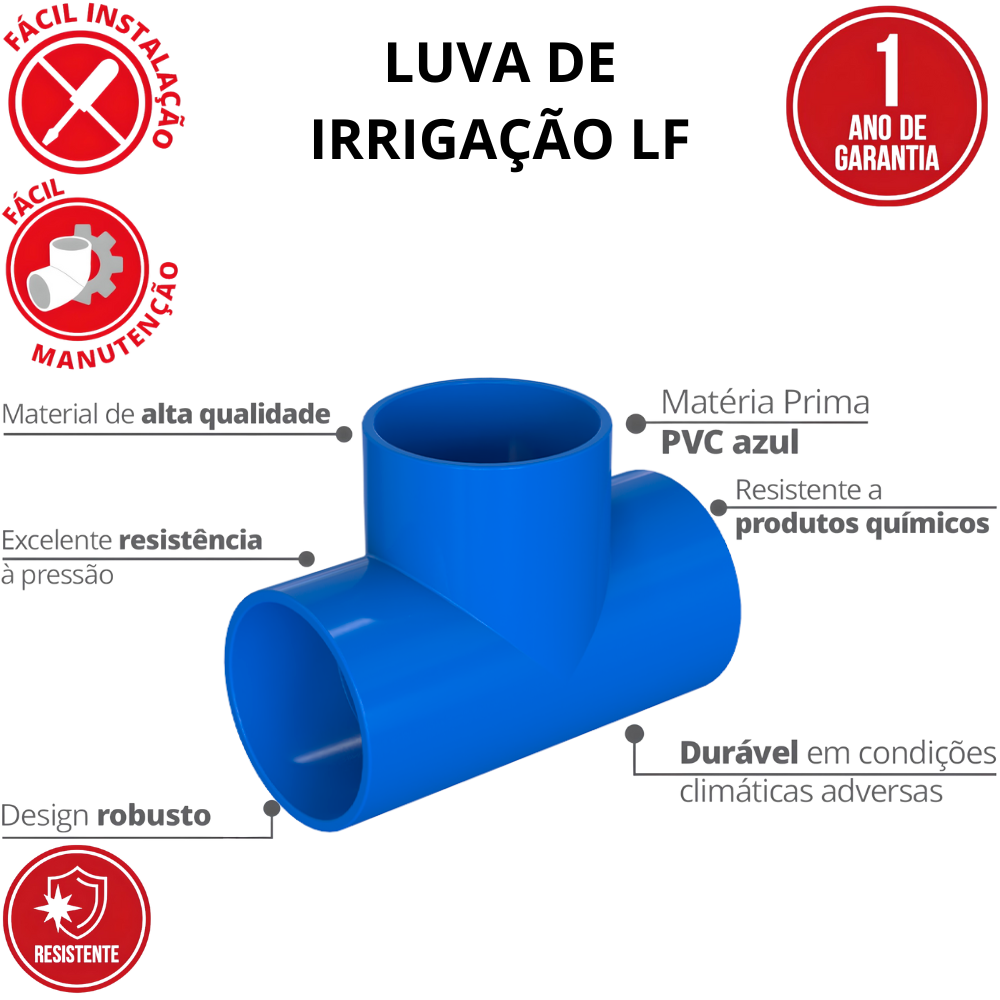 10 Unidades Conexão Tee Irrigação Bitola 50mm Cor Azul Durín - 2