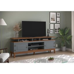 Rack de Madeira Maciça com 2p Base Elevada Cinza - 4 Rack de Madeira Maciça com 2p Base Elevada Cinza - 4