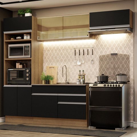 Armário de Cozinha Completa 270cm Rustic Preto Glamy Madesa 11