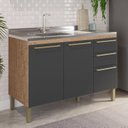 Ver imagem 1 de Balcão de Cozinha para Pia 120cm com 3 Portas 2 Gavetas sem Tampo 100% Mdf Itália Espresso Móveis