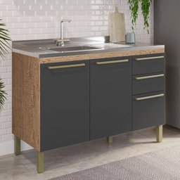 Balcão de Cozinha para Pia 120cm com 3 Portas 2 Gavetas sem Tampo 100% Mdf Itália Espresso Móveis - 1 Balcão de Cozinha para Pia 120cm com 3 Portas 2 Gavetas sem Tampo 100% Mdf Itália Espresso Móveis - 1