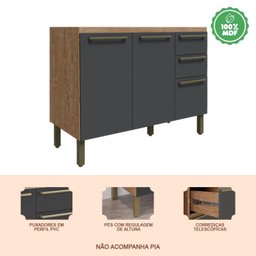 Balcão de Cozinha para Pia 120cm com 3 Portas 2 Gavetas sem Tampo 100% Mdf Itália Espresso Móveis - 5 Balcão de Cozinha para Pia 120cm com 3 Portas 2 Gavetas sem Tampo 100% Mdf Itália Espresso Móveis - 5