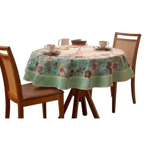 Toalha de Mesa Redonda 4 Lugares Lepper Pop 1,55m Algodão Poliéster Floral Holambra Verde