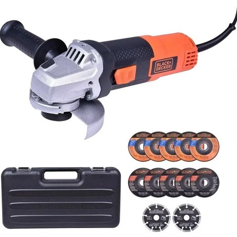 Esmerilhadeira Angular 4-1/2" 820w com 12 Discos e Maleta Black+decker G720k12