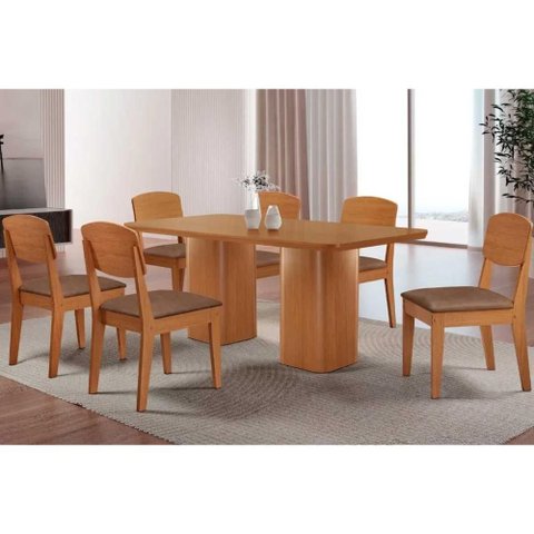 Conjunto: Mesa Sala Jantar Maldivas C/ Tampo Madeirado Canto Curvo 90x90cm e 4 Cadeiras Havana