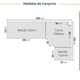 Cozinha Modulada 6 Peças com Tampo 3 Aéreos 6 Portas e 3 Balcões Ipanema CabeCasa MadeiraOriginals - 5 Cozinha Modulada 6 Peças com Tampo 3 Aéreos 6 Portas e 3 Balcões Ipanema CabeCasa MadeiraOriginals - 5