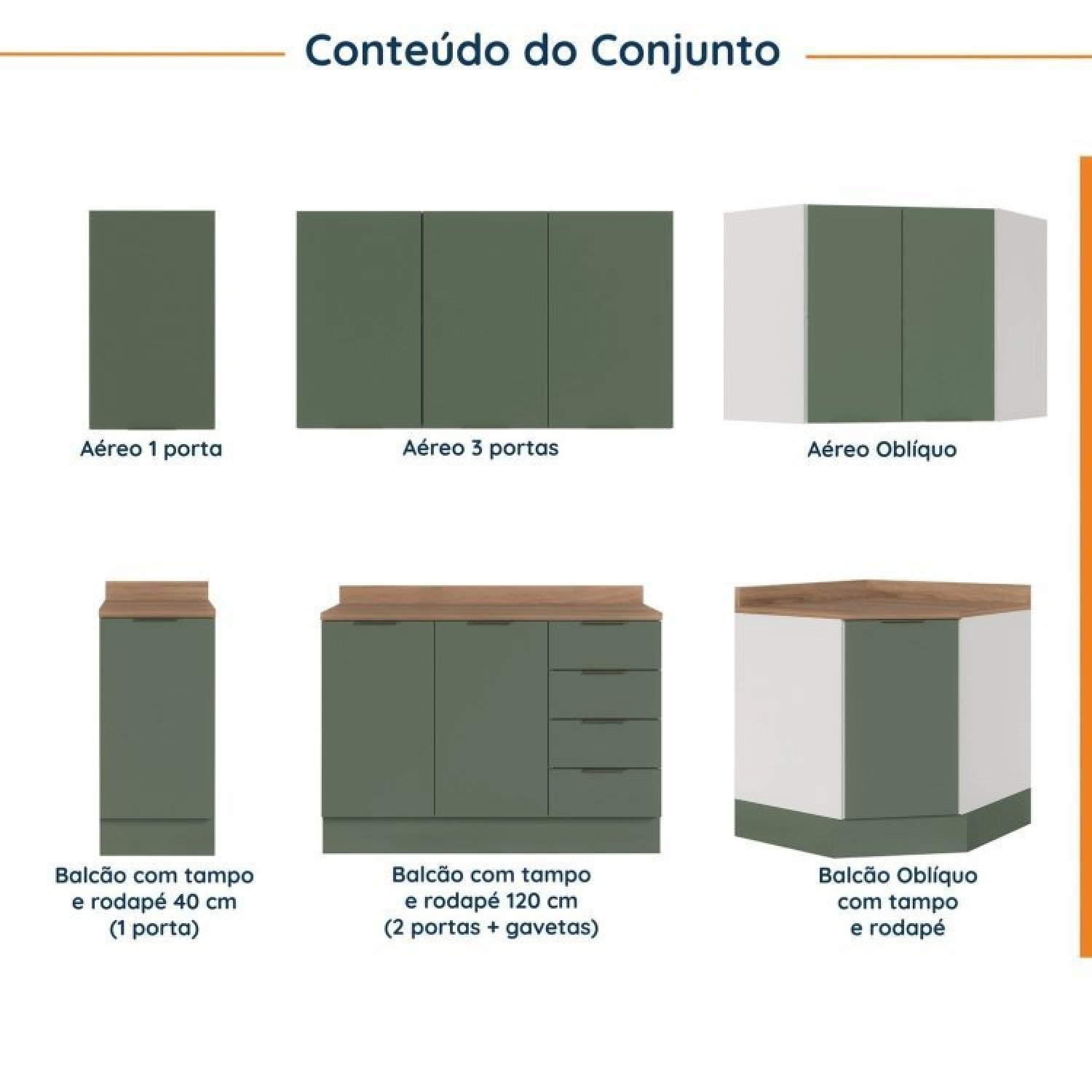 Cozinha Modulada 6 Peças com Tampo 3 Aéreos 6 Portas e 3 Balcões Ipanema CabeCasa MadeiraMadeira - 6