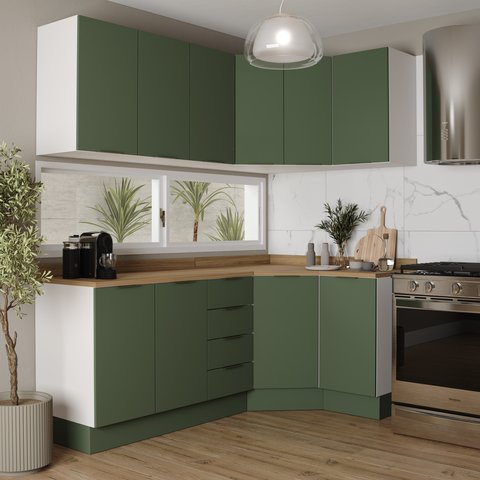 Cozinha Modulada 6 Peças com Tampo 3 Aéreos 6 Portas e 3 Balcões Ipanema CabeCasa MadeiraOriginals