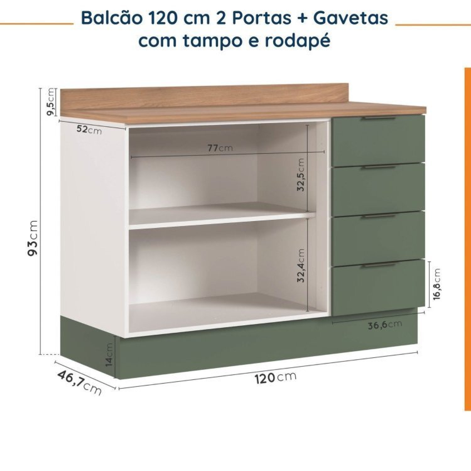 Cozinha Modulada 6 Peças com Tampo 3 Aéreos 6 Portas e 3 Balcões Ipanema CabeCasa MadeiraMadeira - 17