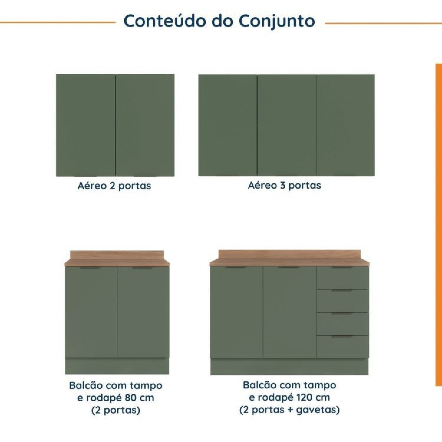 Cozinha Modulada 4 Peças com Tampo 2 Aéreos 5 Portas e 2 Balcões Ipanema CabeCasa MadeiraMadeira - 5