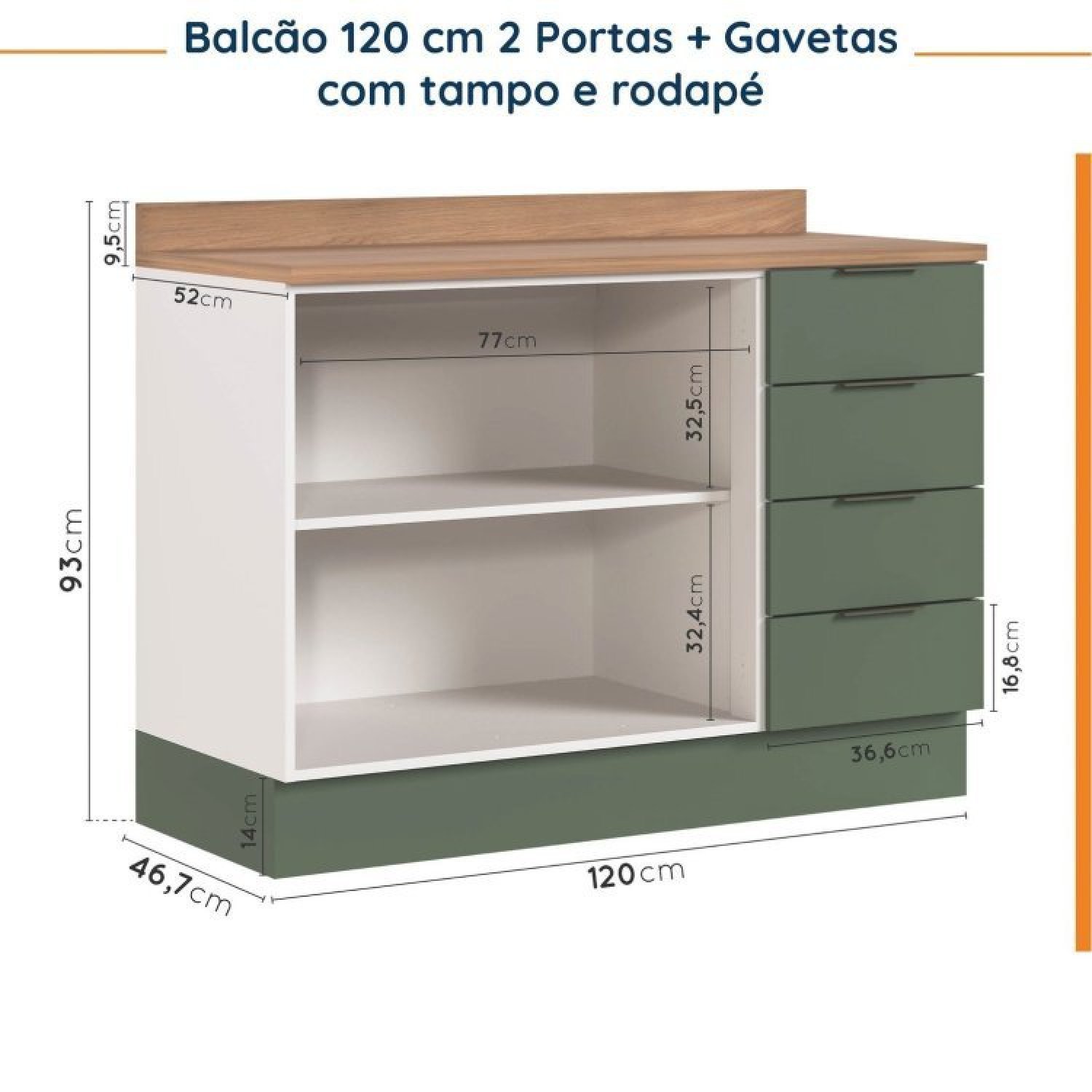 Cozinha Modulada 4 Peças com Tampo 2 Aéreos 5 Portas e 2 Balcões Ipanema CabeCasa MadeiraMadeira - 17