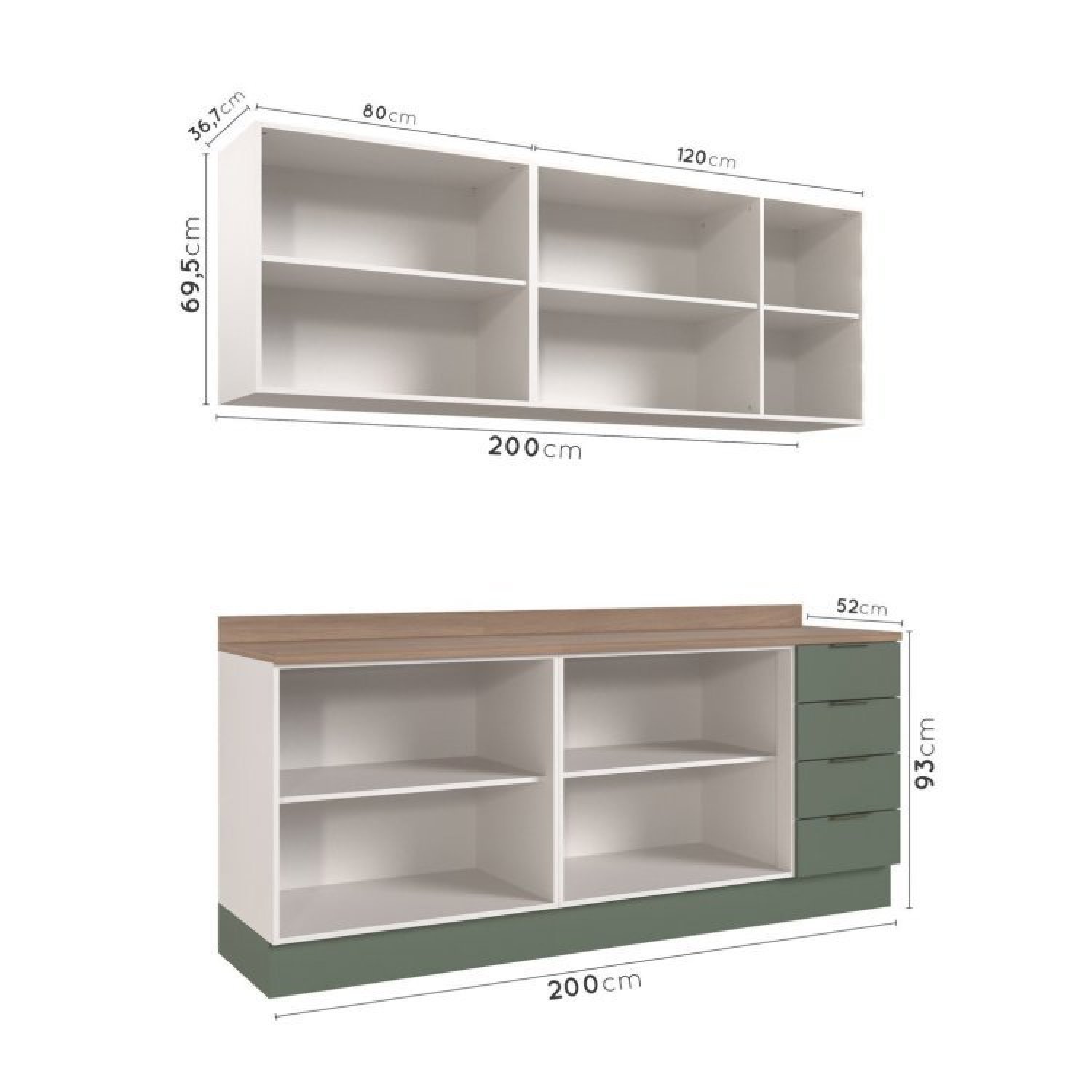 Cozinha Modulada 4 Peças com Tampo 2 Aéreos 5 Portas e 2 Balcões Ipanema CabeCasa MadeiraMadeira - 6