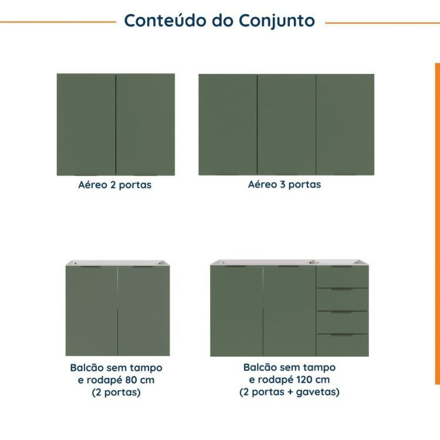 Cozinha Modulada 4 Peças sem Tampo 2 Aéreos e 2 Balcões Ipanema CabeCasa MadeiraMadeira - 5