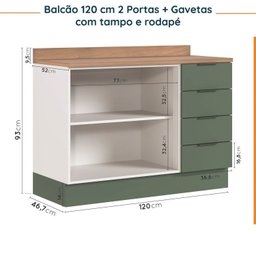 Cozinha Modulada 4 Peças com Tampo 3 Aéreos 5 Portas e 1 Balcão Ipanema CabeCasa MadeiraMadeira - 14