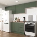 Ver imagem 1 de Cozinha Modulada 4 Peças com Tampo 3 Aéreos 5 Portas e 1 Balcão Ipanema CabeCasa MadeiraOriginals Verde/Folha/Branco