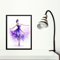 Quadro Bailarina Lilás- Aquarela 33x24cm:moldura Preta - 1