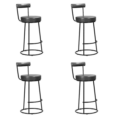 Banqueta Alta Cozinha 70cm Encosto Industrial Aço Kit 4 Ziria Pu Preto S02 - D’Rossi