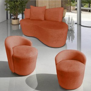 Kit Namoradeira + 2 Poltronas Yara Orgânica Veludo Terracota