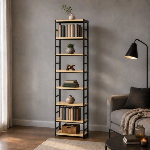 Estante Multiuso Organizador Livreiro Estilo Industrial 180x50 Preto Natural