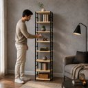 Ver imagem 3 de Estante Multiuso Organizador Livreiro Estilo Industrial 180x50 Preto Natural