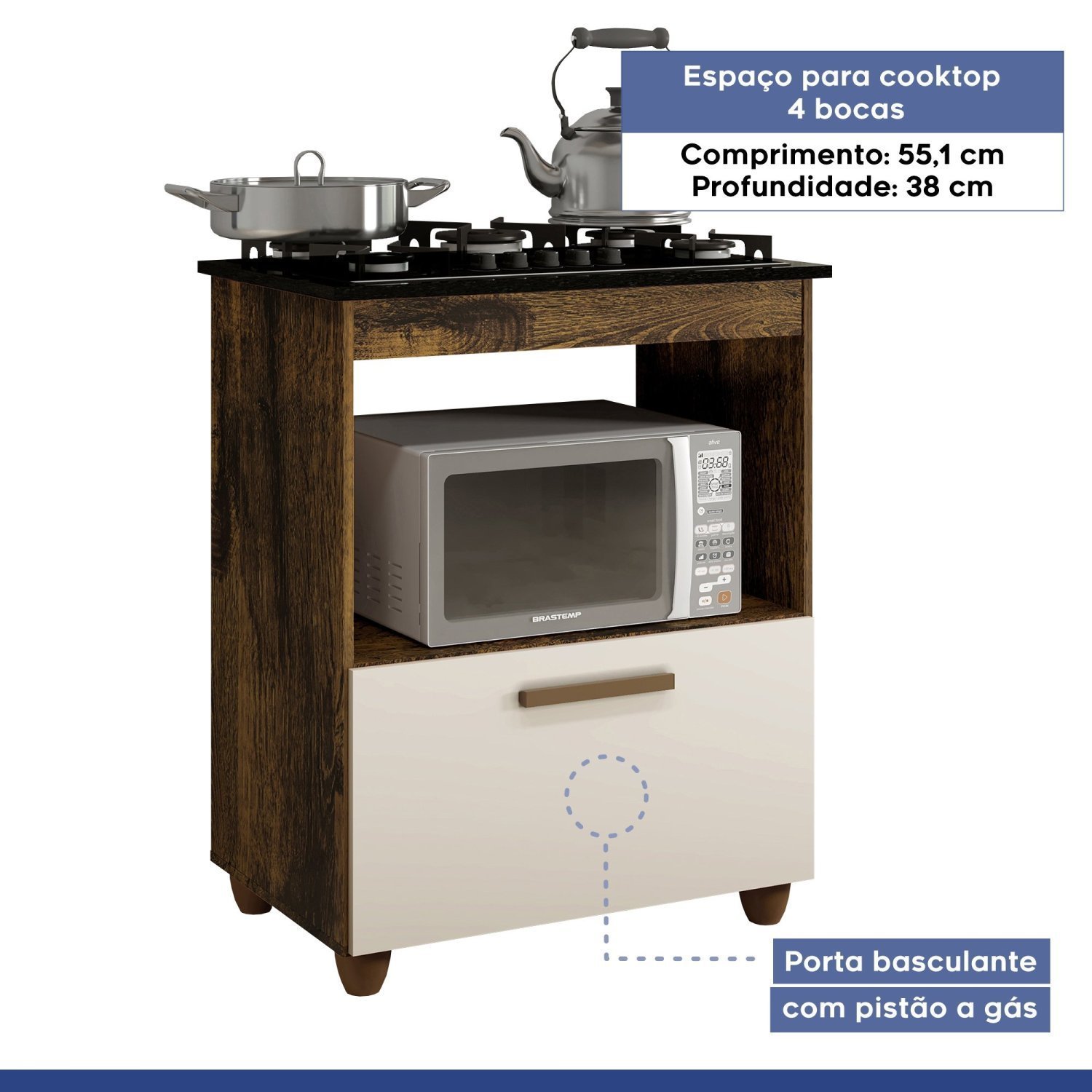 Balcão para Cooktop 1 Porta Basculante Salvia - 5