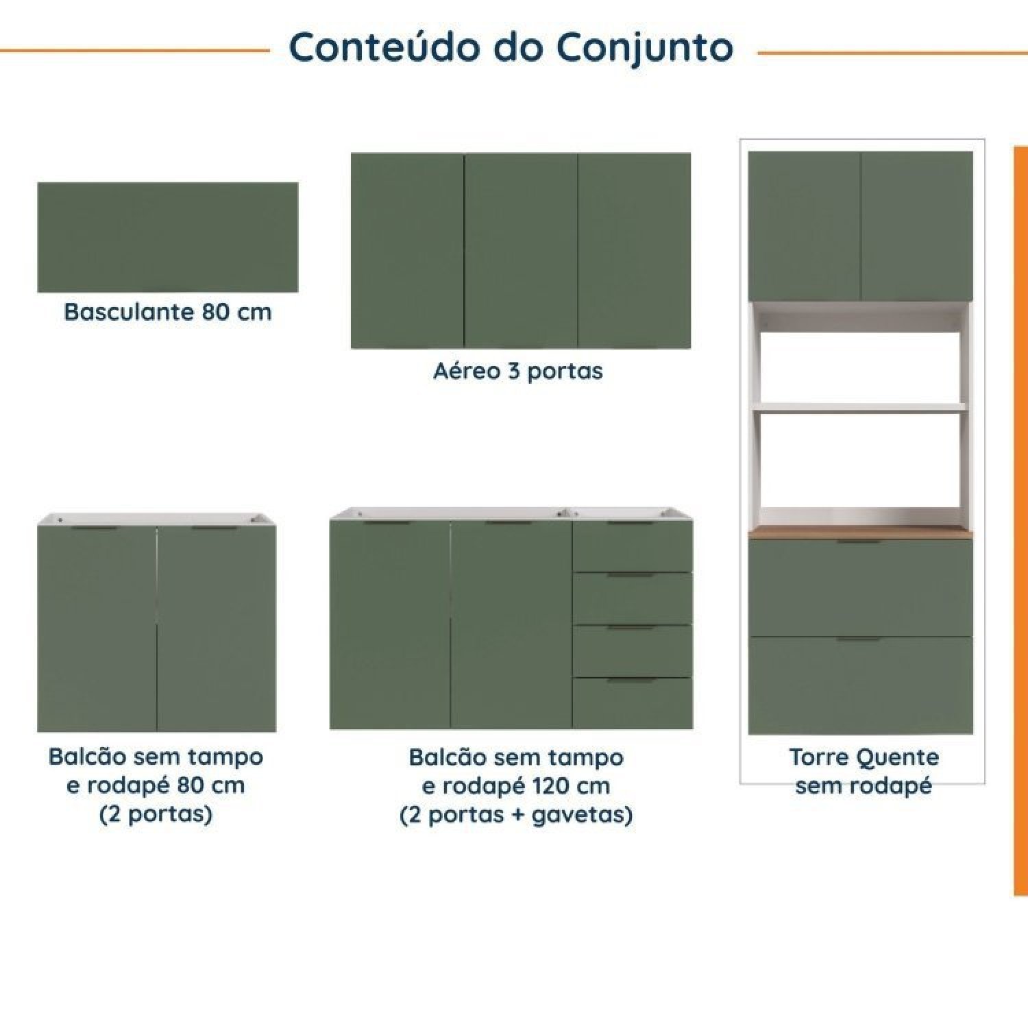 Cozinha Modulada 5 Peças Sem Tampo 2 Aéreos 2 Balcões 1 Torre Quente Ipanema CabeCasa MadeiraMadeira - 5