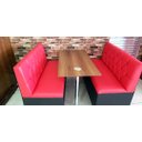 Ver imagem 3 de POLTRONA SOFÁ BOOTH 1,70CM ASSENTO E ENCOSTO VERMELHO BASE PRETO CAPITONE A MÃO SKU152
