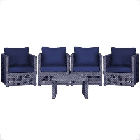 Mesa Centro e 4 Poltronas Madri Corda Náutica Estofado 10 Trama Original
