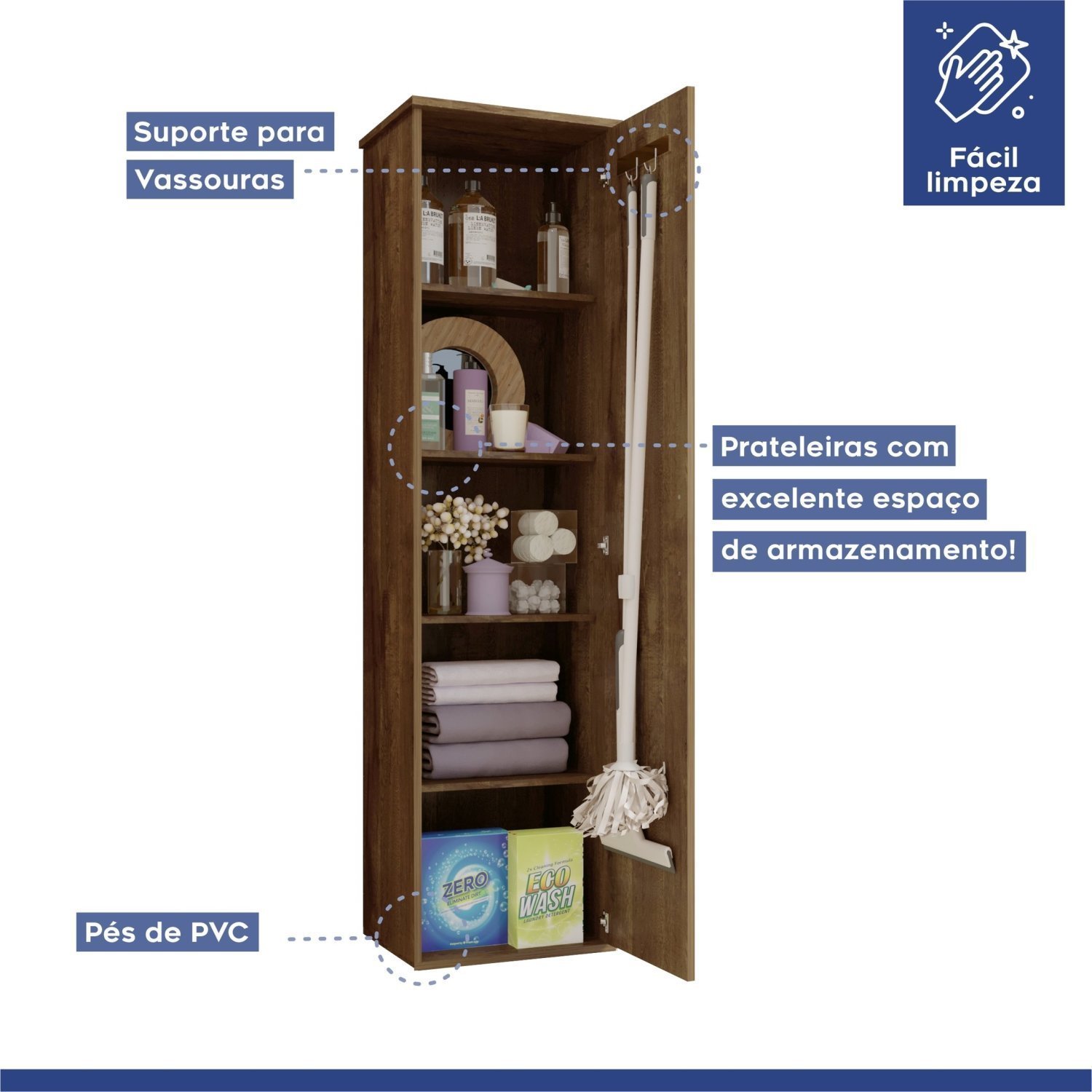 Armário Multiuso 1 Porta 4 Prateleiras Jasmim Yescasa - 6